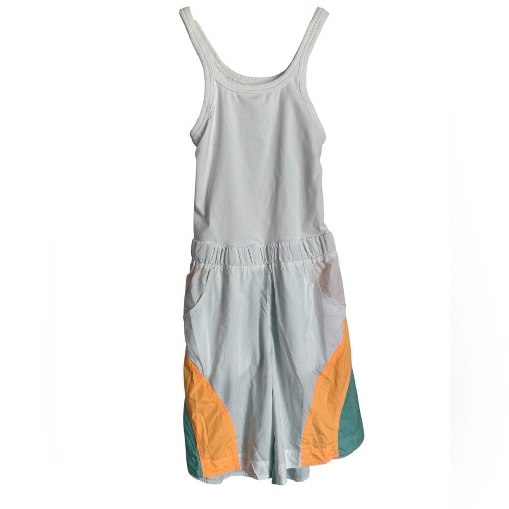 NWT FP Movement by Free People White Jumpsuit with Orange and Green Accents